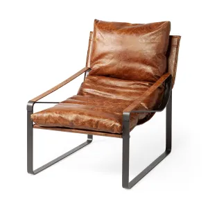 Hornet Accent Chair Brown Leather | Black Metal