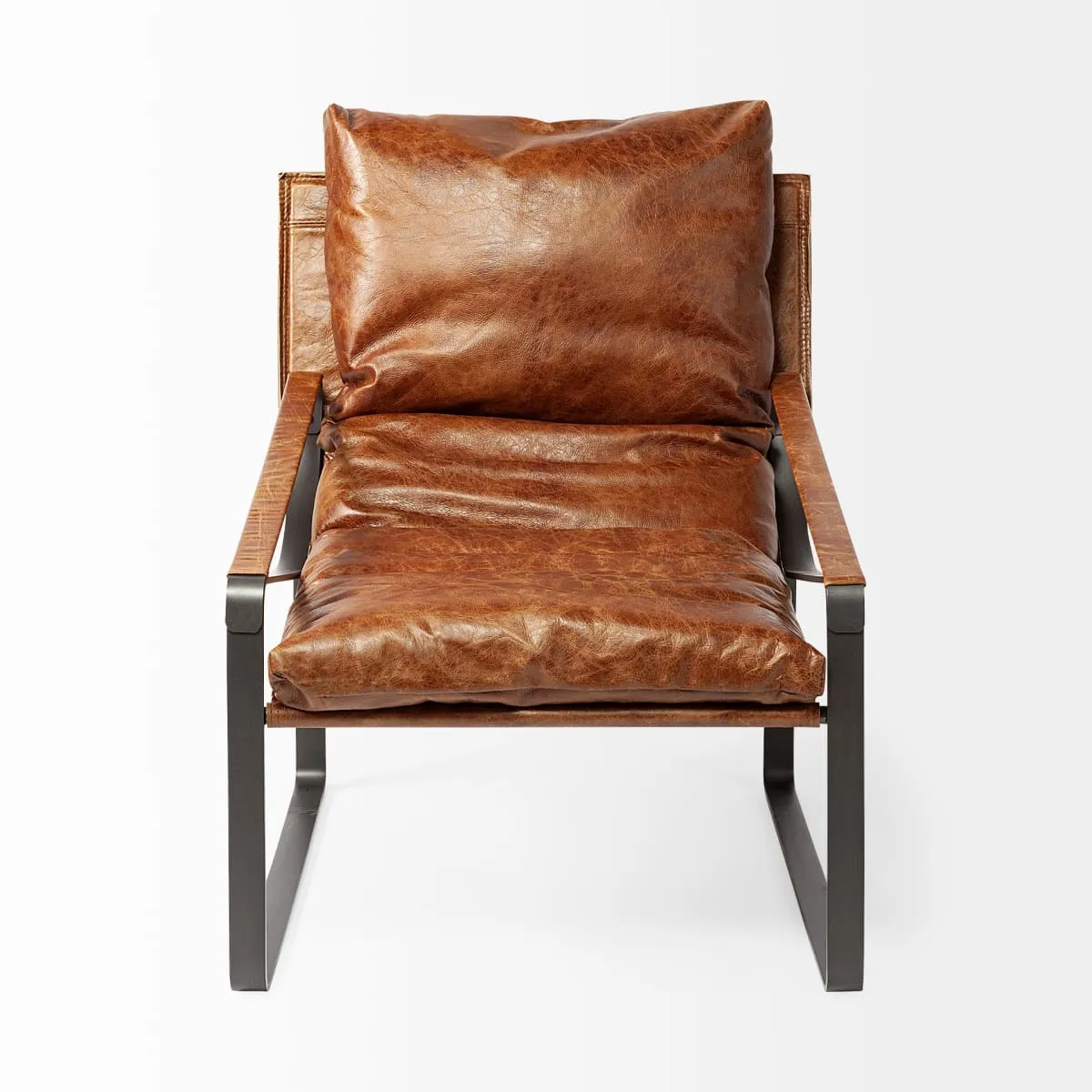 Hornet Accent Chair Brown Leather | Black Metal