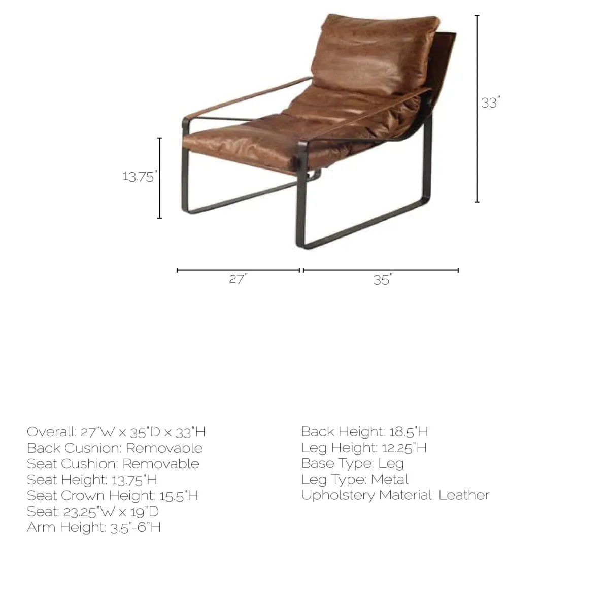 Hornet Accent Chair Brown Leather | Black Metal