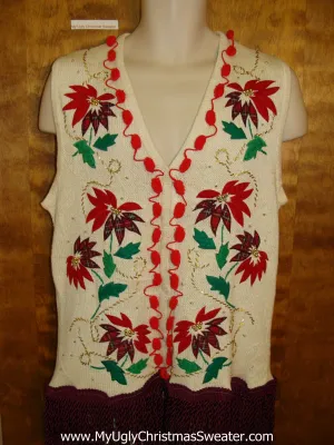 Horrible Poinsetta Themed Ugly Christmas Sweater Vest