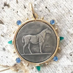 Horse Coin Blue Necklace