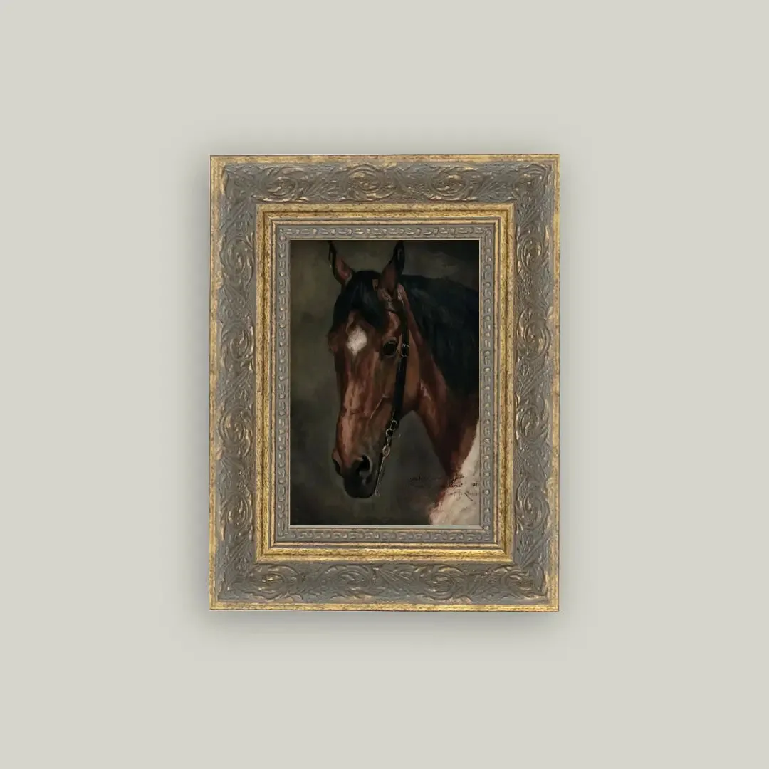 Horse Portrait Framed Antique Art