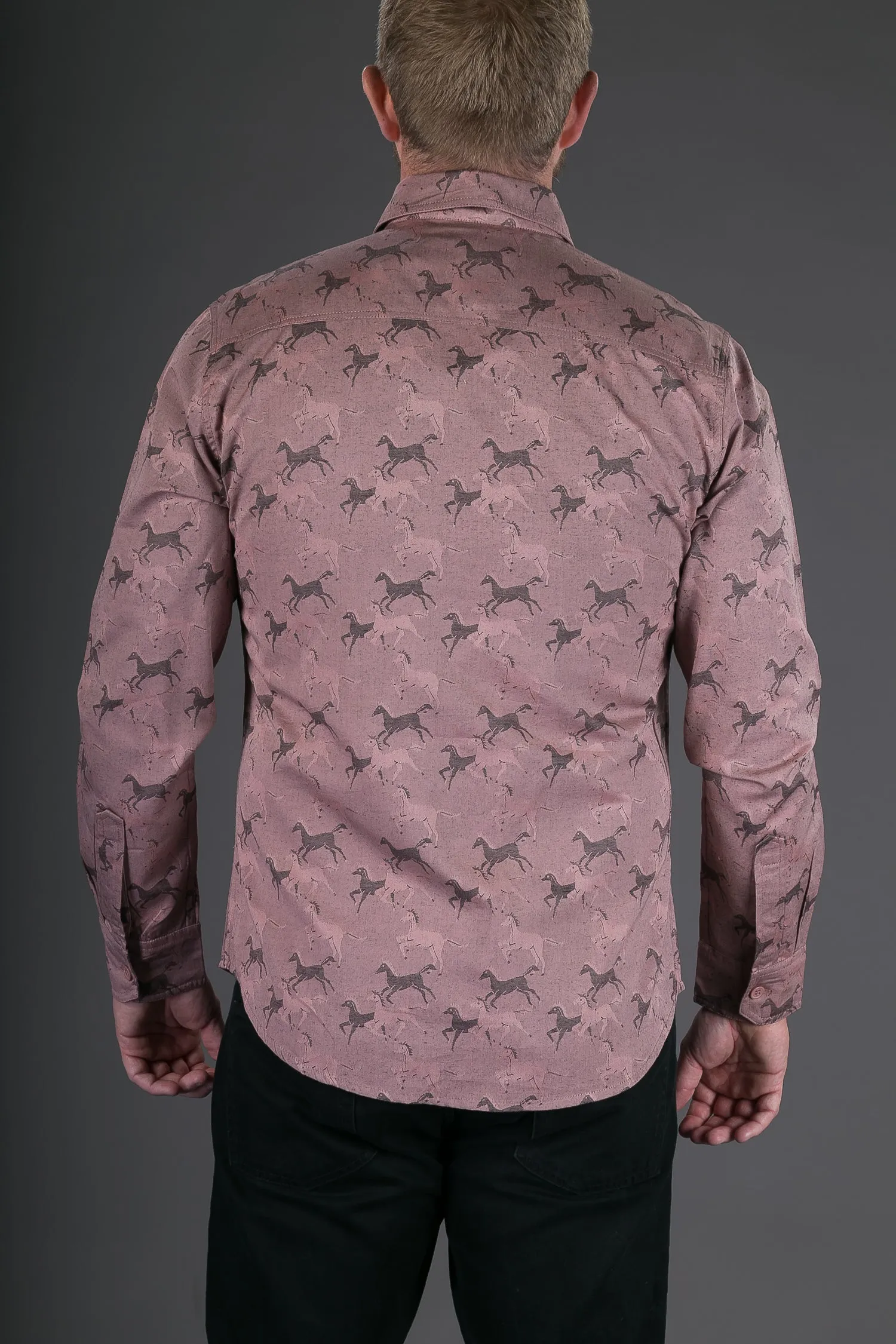 Horse Print Cotton Slim Fit Mens Shirt Long Sleeve