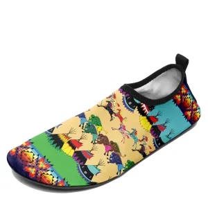 Horses and Buffalo Ledger Blue Kid's Sockamoccs Slip On Shoes