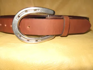 Horseshoe Buckle Plain Design Women's Harness Leather Belt