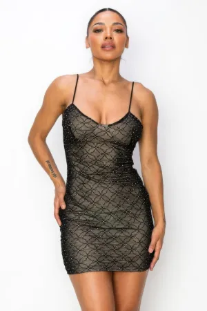 Hot Girl Belize Black Mesh  Sequined Mini Dress