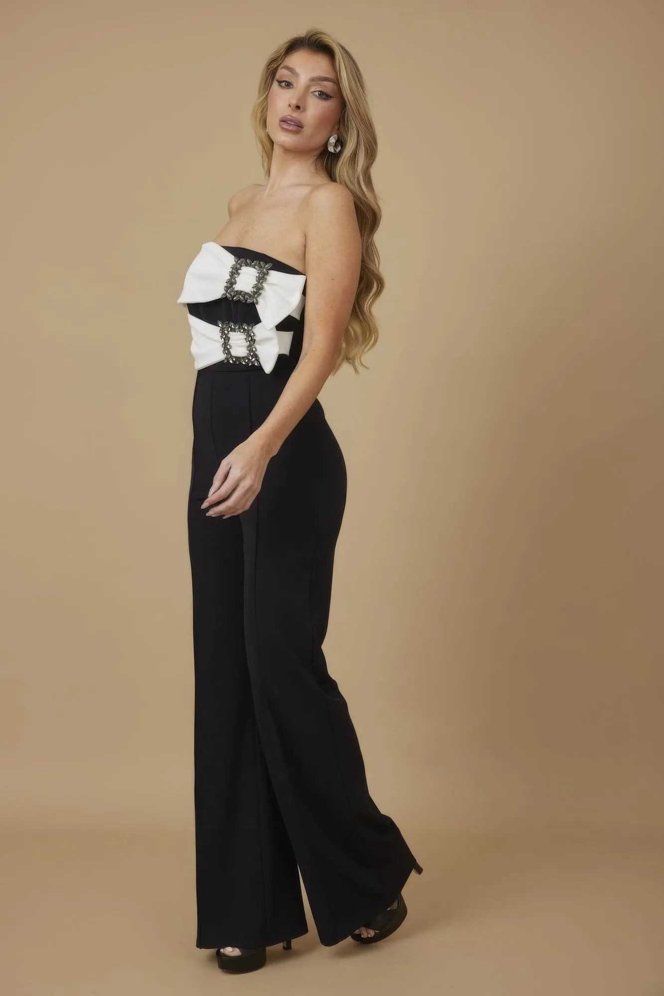 Hot Girl Buckle Accent Strapless Jumpsuit In Black