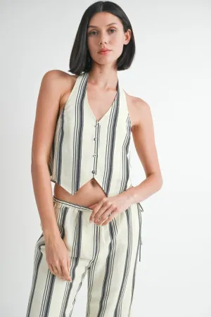 Hot Girl Coastal Cool Striped Halter Neck Vest Top