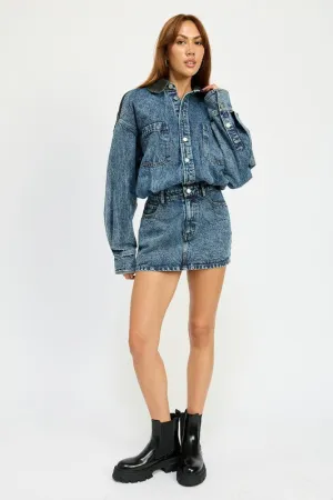 Hot Girl Culture Code Contrast Shoulder Denim Mini Dress