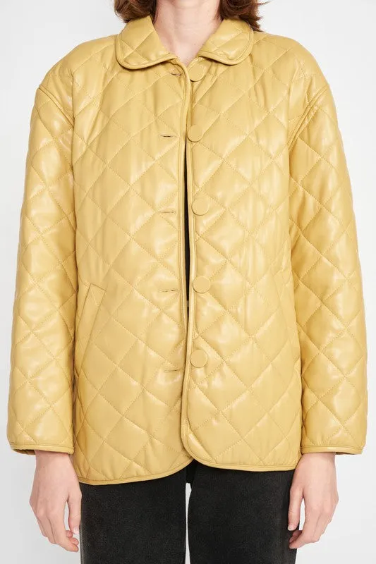 Hot Girl Dijon Delight Faux Leather Quilted Jacket