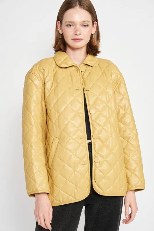 Hot Girl Dijon Delight Faux Leather Quilted Jacket