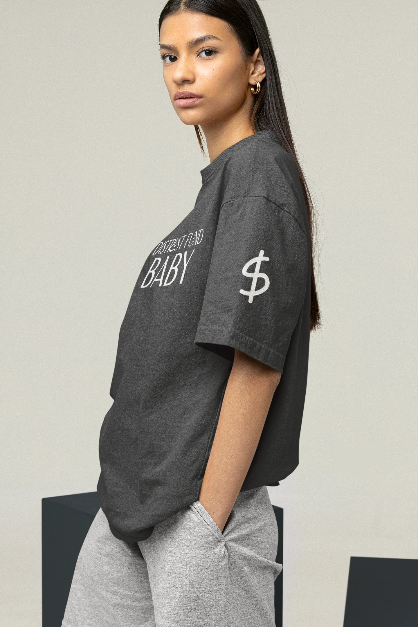 Hot Girl Distrust Fund Oversized Faded Embroidered Graphic Short Sleeve Tee