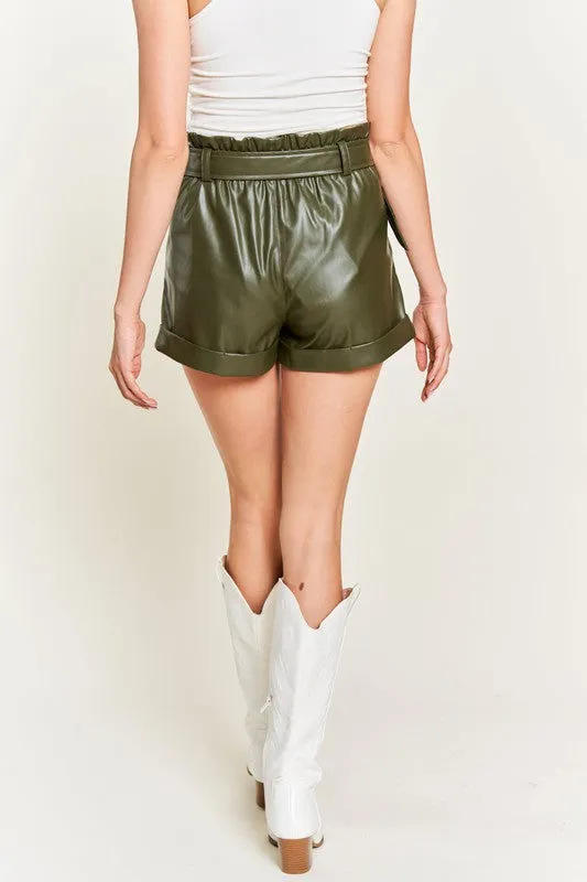 Hot Girl High Waisted Belted Faux Leather Shorts