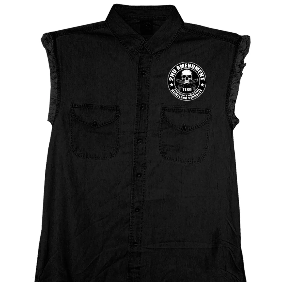 Hot Leathers GMD5200 Men's '2nd Amendment America's Original Homeland Security' Sleeveless Black Denim Shirt