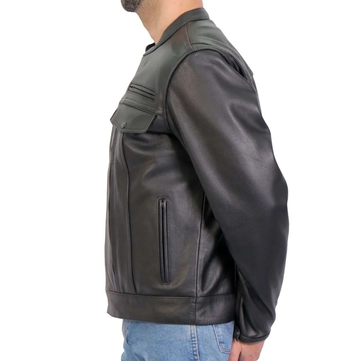 Hot Leathers JKM1028 Men's Black Leather MC Jacket with Zip Out Lining