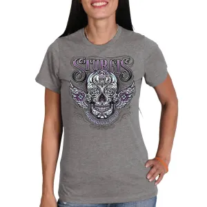 Hot Leathers SPL1830 Women's Heather Gray 2023 Sturgis Antique Sugar Skull T-Shirt