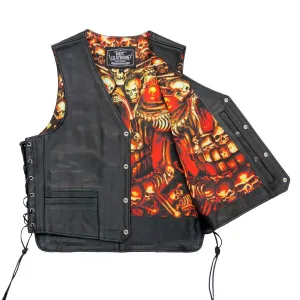 Hot Leathers VSM1061 Men's Black 'Skulls Make Skulls' Conceal and Carry Side Lace Leather Vest