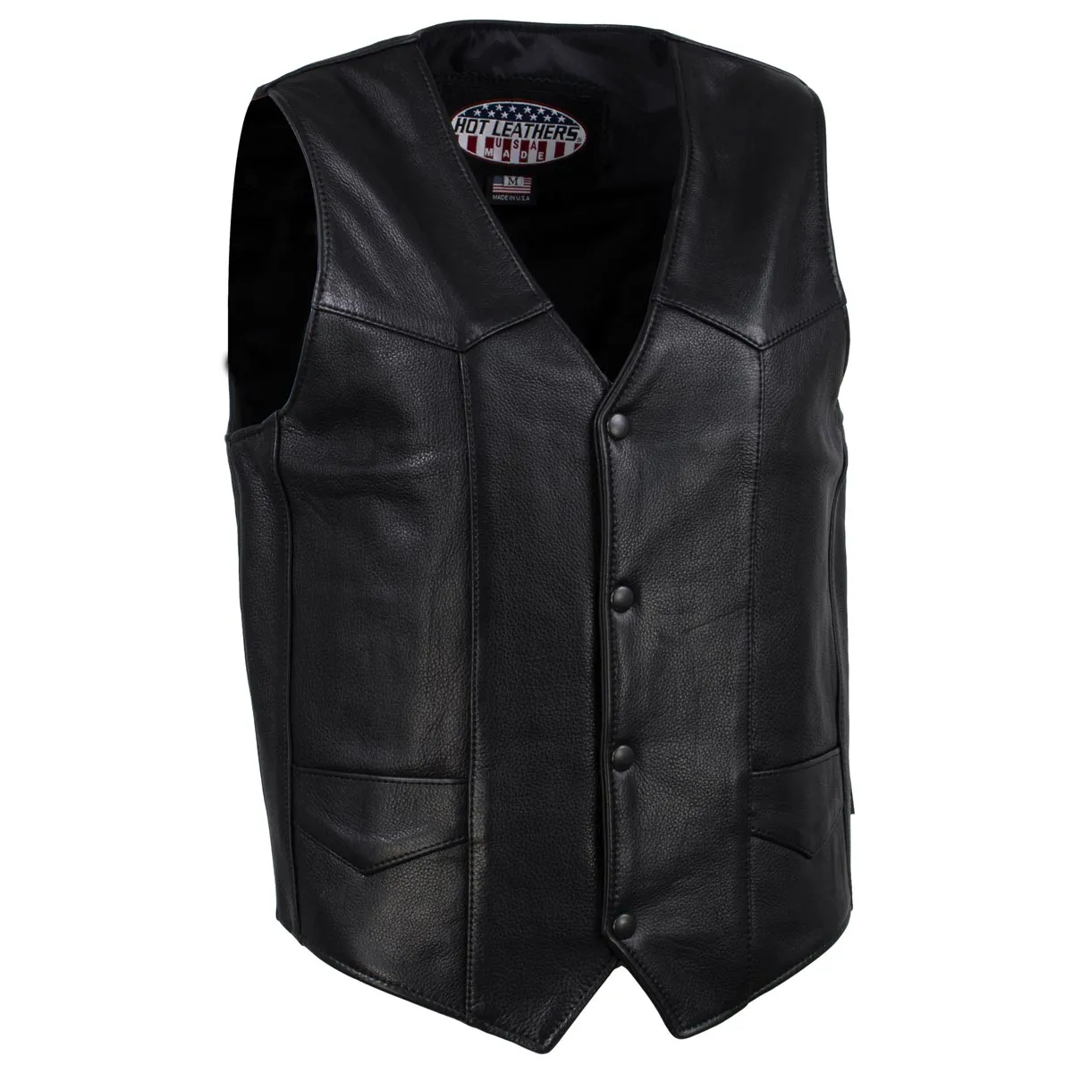 Hot Leathers VSM5006 USA Made Men's 'Classic Western' Black Premium Leather Vest