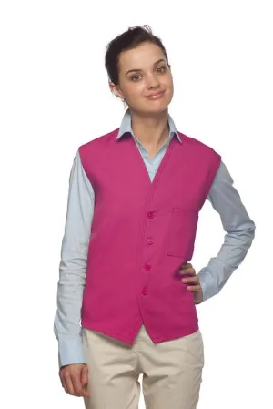 Hot Pink 4-Button Unisex Vest with 1 Pocket