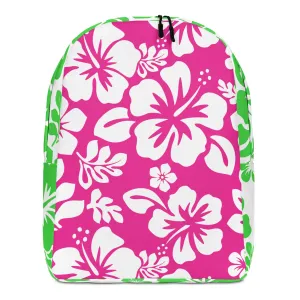 Hot Pink and Lime Green Hawaiian Print Backpack