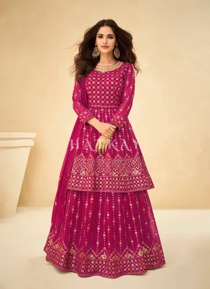 Hot Pink Embroidered Georgette Traditional Lehenga