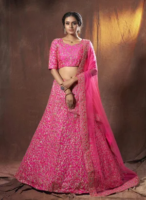 Hot Pink Embroidered Lehenga Choli