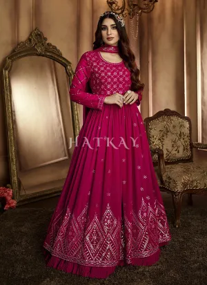 Hot Pink Embroidered Slit Style Anarkali Lehenga Suit