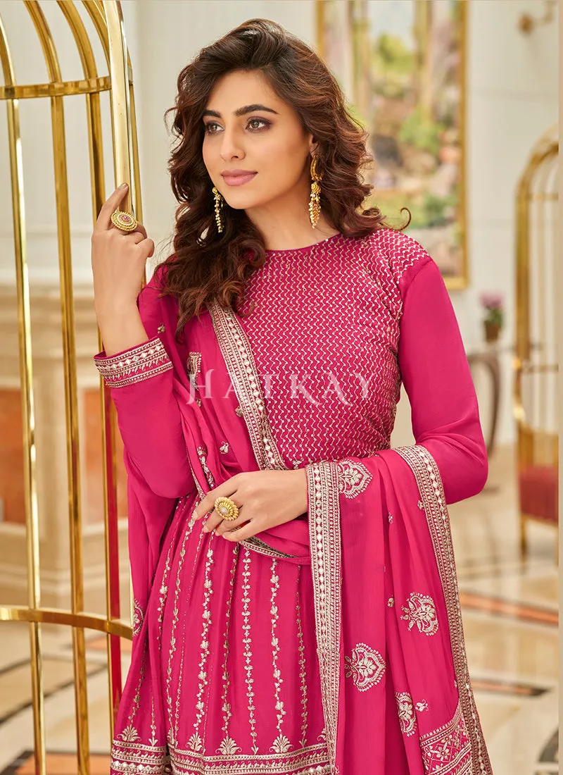 Hot Pink Embroidered Traditional Festive Gharara Suit