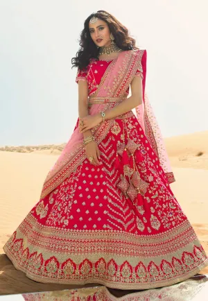 Hot Pink Embroidered Wedding Lehenga Choli