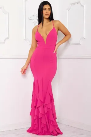 Hot Pink Floor Length Prom Maxi Dress