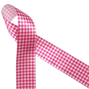 Hot Pink Gingham ribbon printed on 1.5"white single face satin