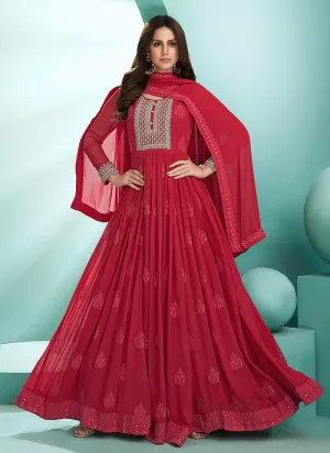 Hot Pink Lucknowi Zari Embroidered Designer Anarkali Suit