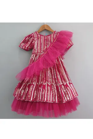 Hot Pink Sequins Embroidered Anarkali With Dupatta