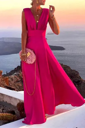 Hot Pink Sleeveless A-Line Evening Prom Dresses