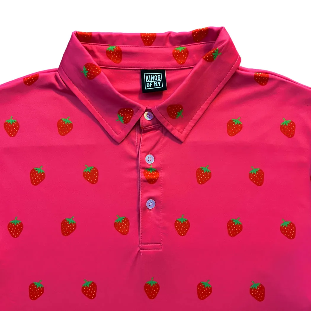 Hot Pink Strawberry Fruit Men's Polo Golf Shirt