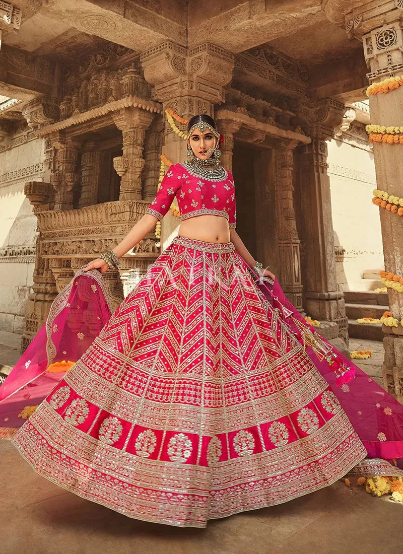 Hot Pink Zari Embroidered Bridal Lehenga Choli