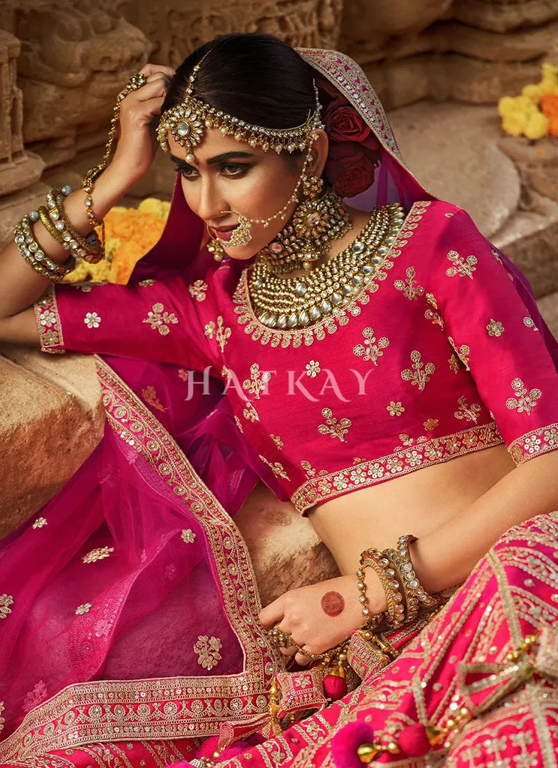 Hot Pink Zari Embroidered Bridal Lehenga Choli