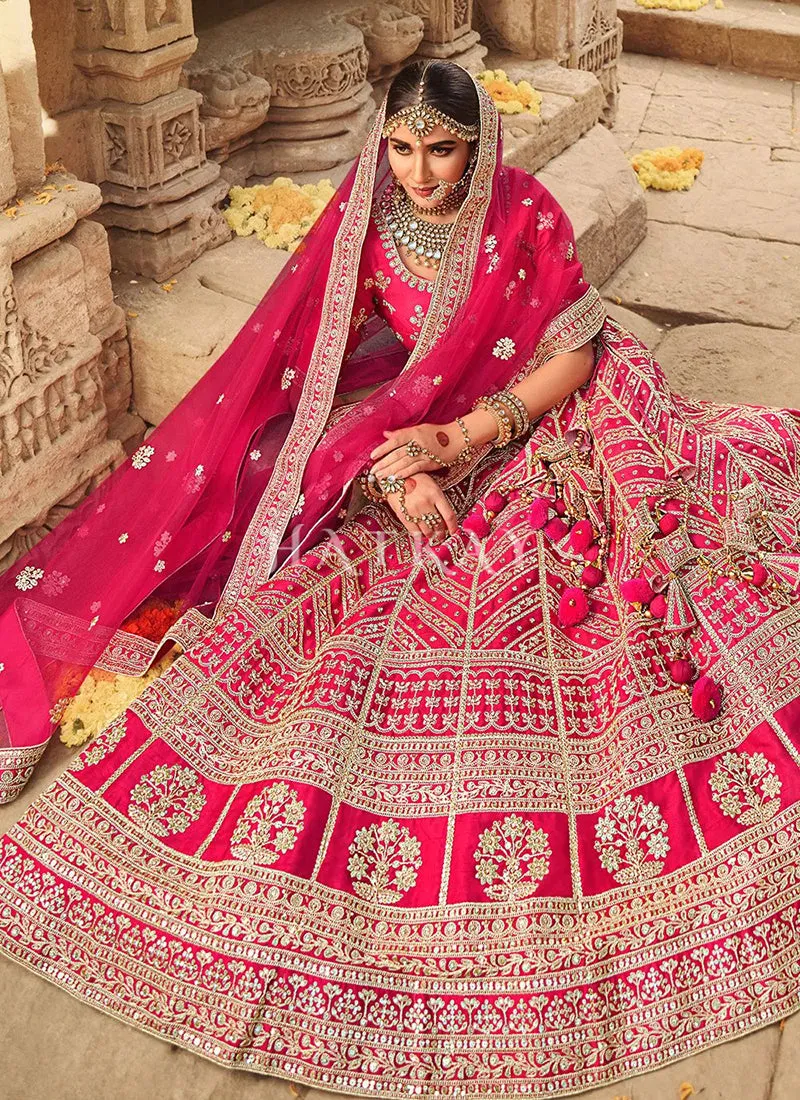 Hot Pink Zari Embroidered Bridal Lehenga Choli