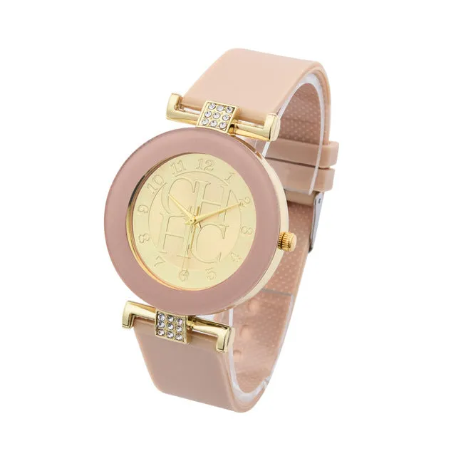 Hot sale Fashion Brand Gold Geneva sport Quartz Watch Women dress casual Crystal Silicone Watches montre homme relojes hombre