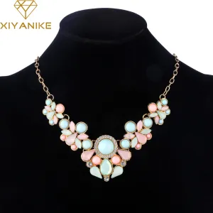 Hot Sweet Elegant Women Bohemian Bib Choker Necklace & Fresh Candy Color Statement Pendant Necklaces moda mujer XY-N155