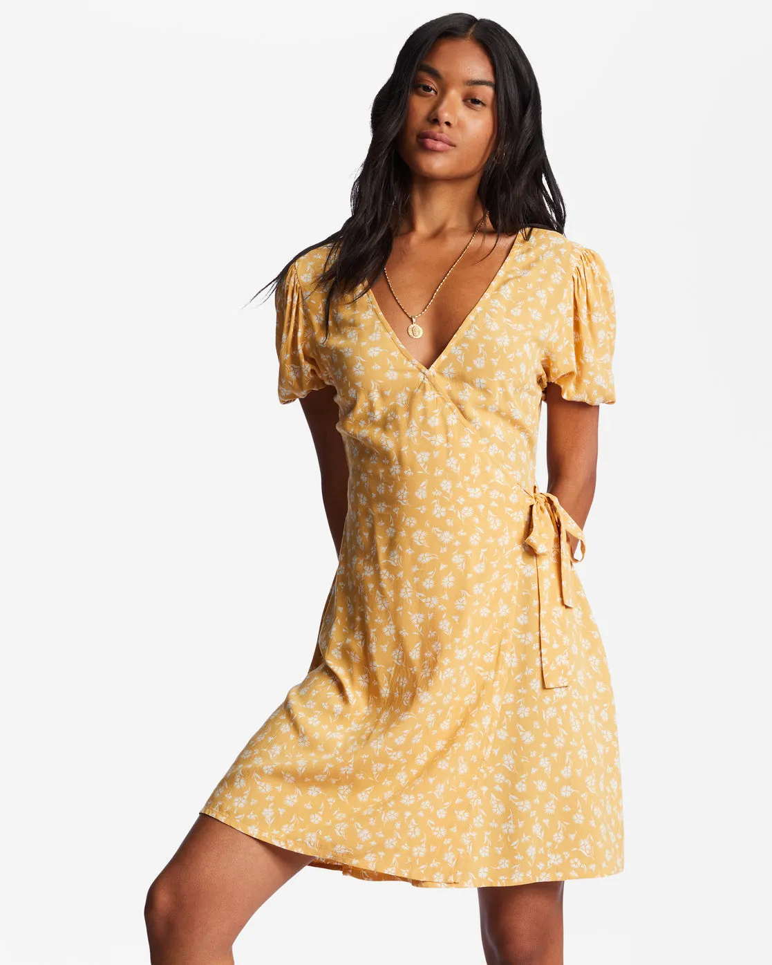 Hot Tropics Mini Wrap Dress - Goldie