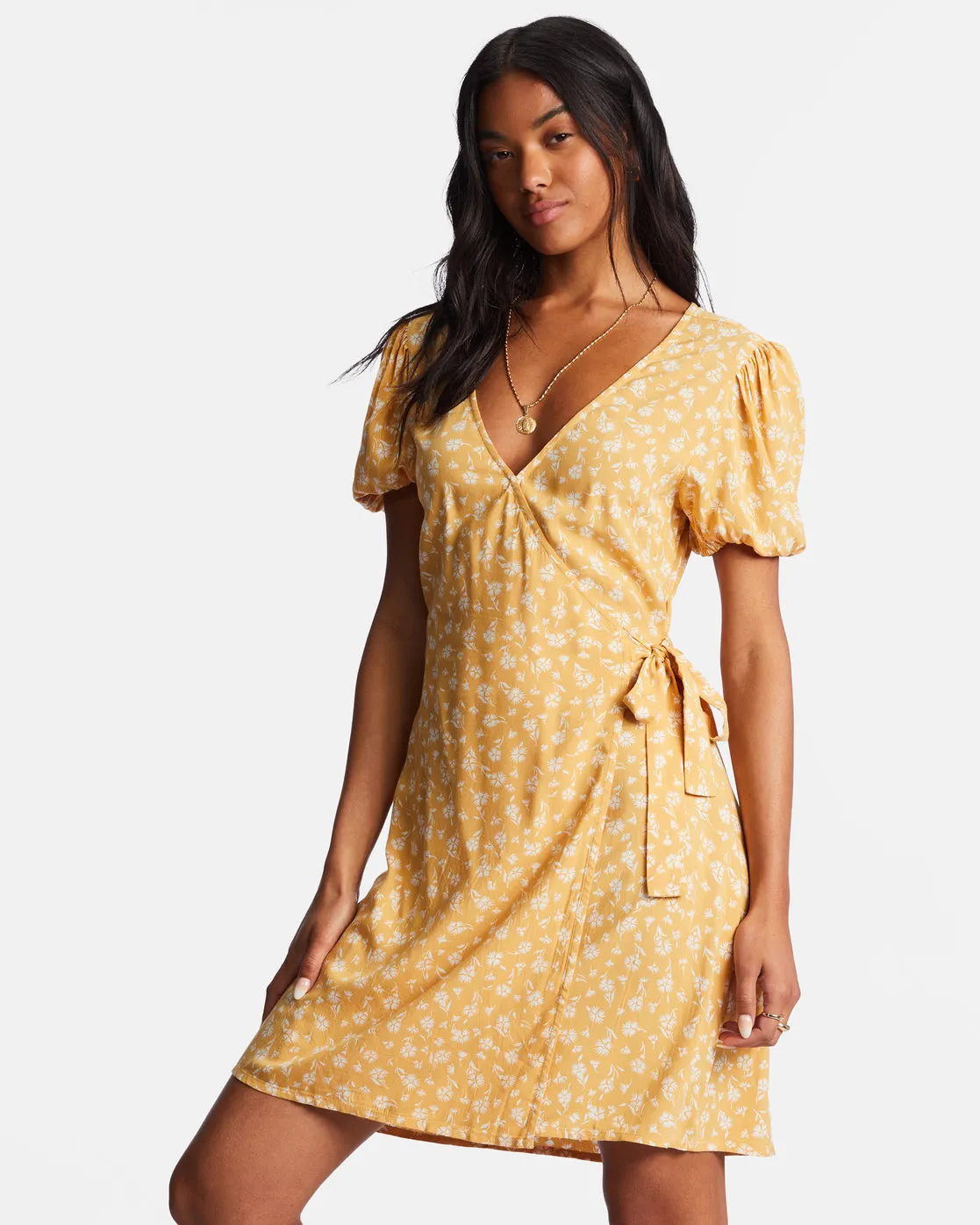 Hot Tropics Mini Wrap Dress - Goldie