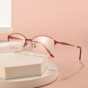 Hotony Women's Semi Rim Oval Alloy Eyeglasses F6049