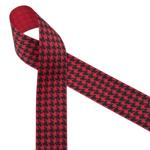 Houndstooth check ribbon in black on 1.5"red grosgrain