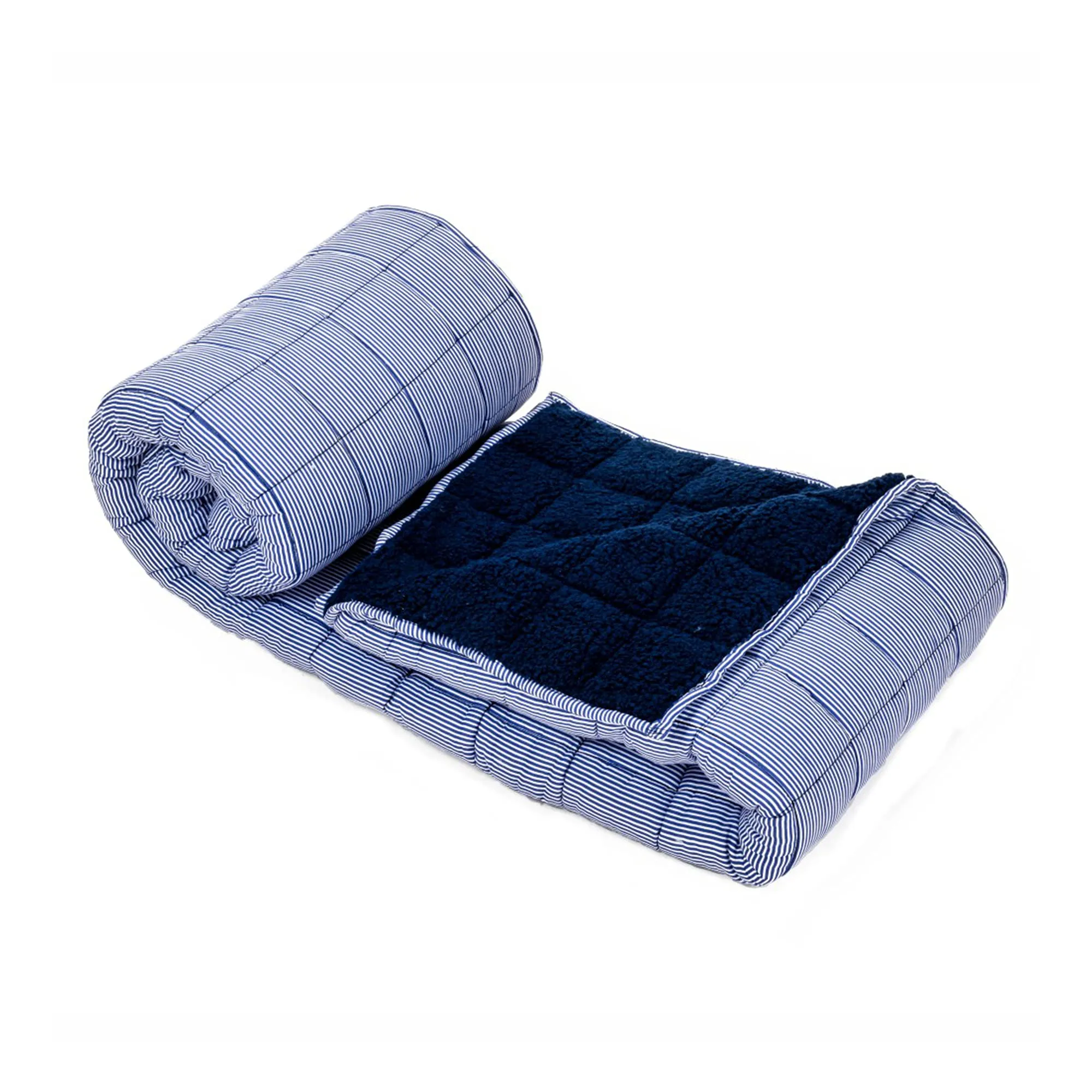 House of Charu |All Season Blanket | Blue Striped - Sherpa Weighted Blanket | Cotton Material Filled with High Density Glass Beads | Blanket with Sunshine Check Cover | Anxiety Blanket | Standard Size (50" x 75")