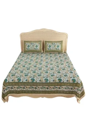 House of Gulab Cotton Bedsheet, Printed Bedsheet for Double Bed with 2 Pillow Covers, Eco-Friendly Bedsheet for Bedroom, Guestroom & Living Room, Size - 104 * 84 Inch (Green & Turquoise)