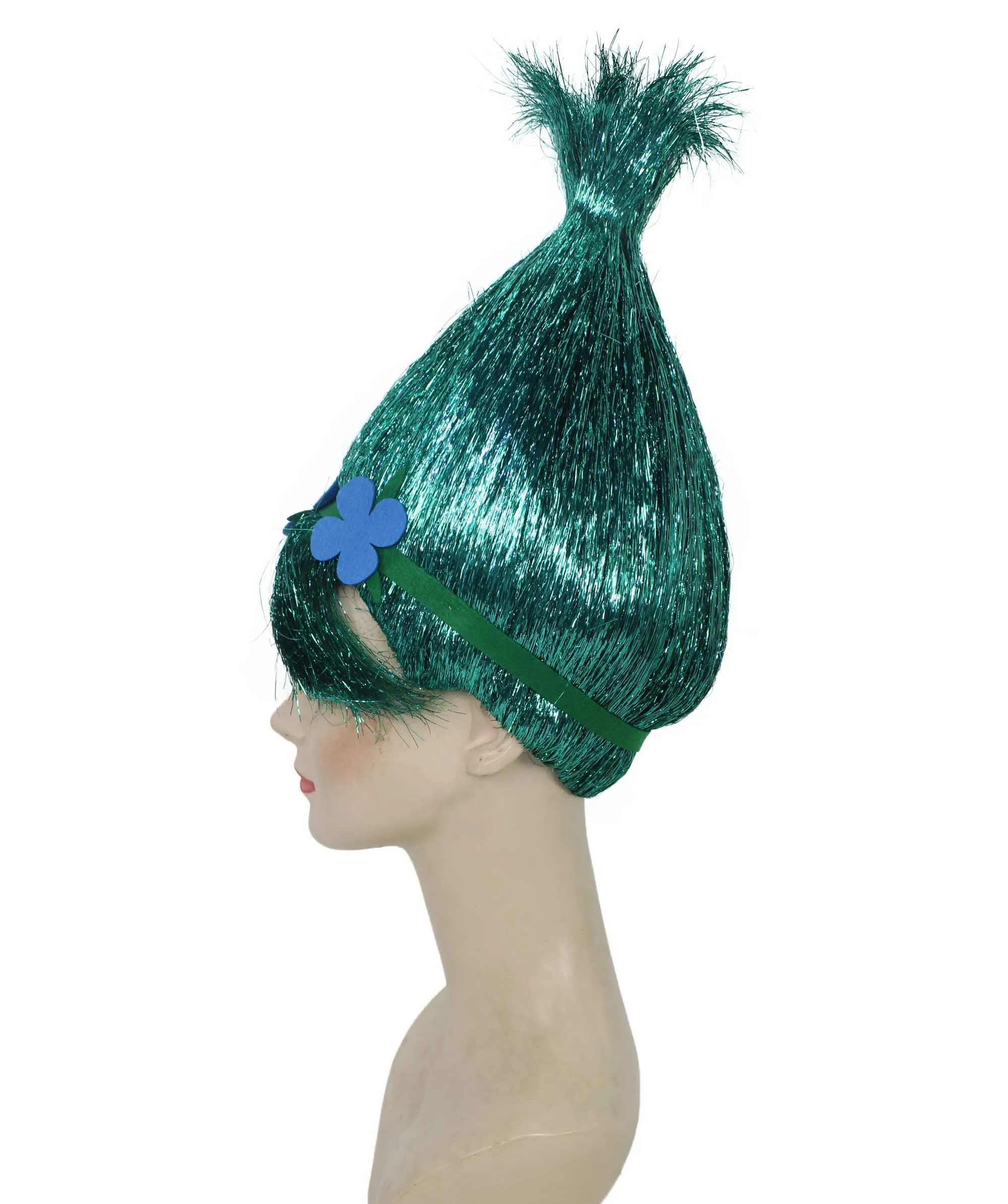 HPO Adult Animated Movie Character Spike Tinsel Troll Wig With Flower I Multiple Color, Cosplay Wig I Tinsel Material