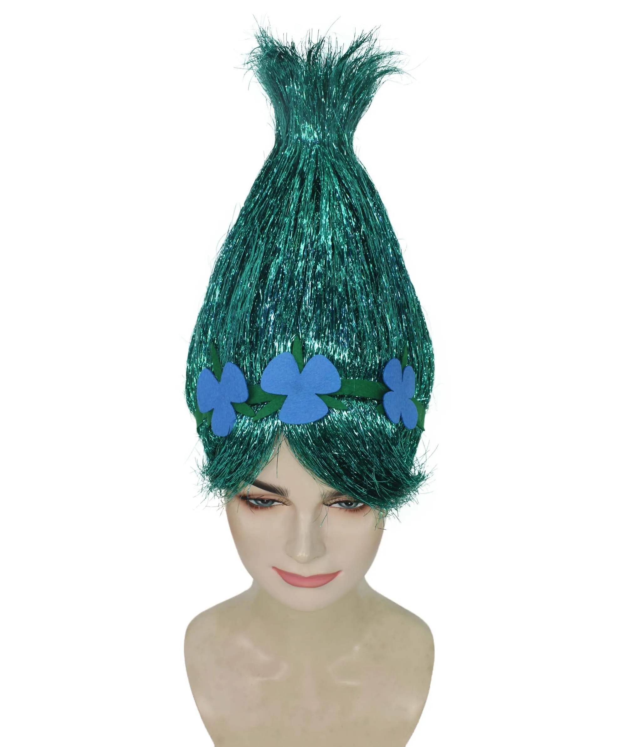 HPO Adult Animated Movie Character Spike Tinsel Troll Wig With Flower I Multiple Color, Cosplay Wig I Tinsel Material