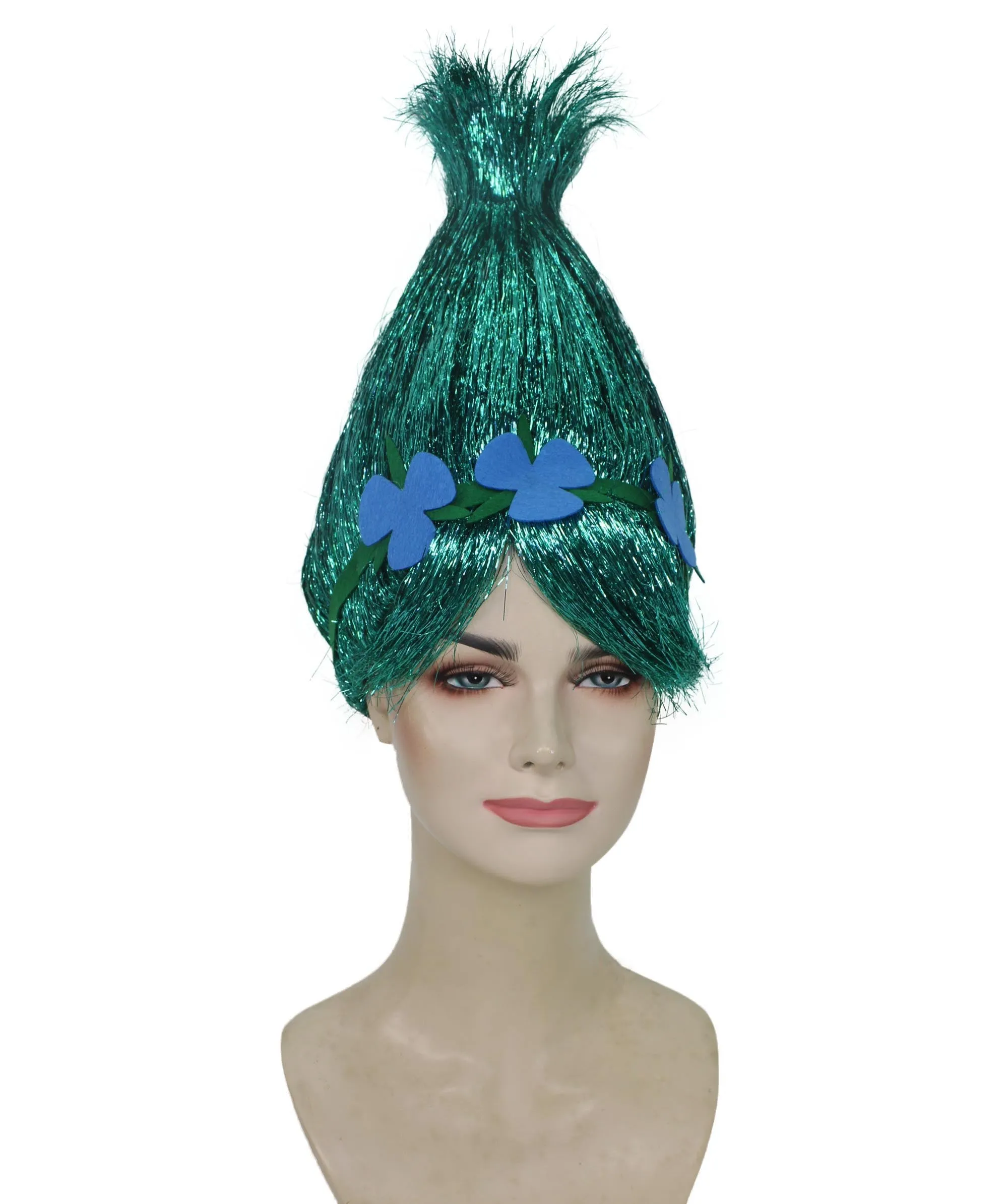 HPO Adult Animated Movie Character Spike Tinsel Troll Wig With Flower I Multiple Color, Cosplay Wig I Tinsel Material