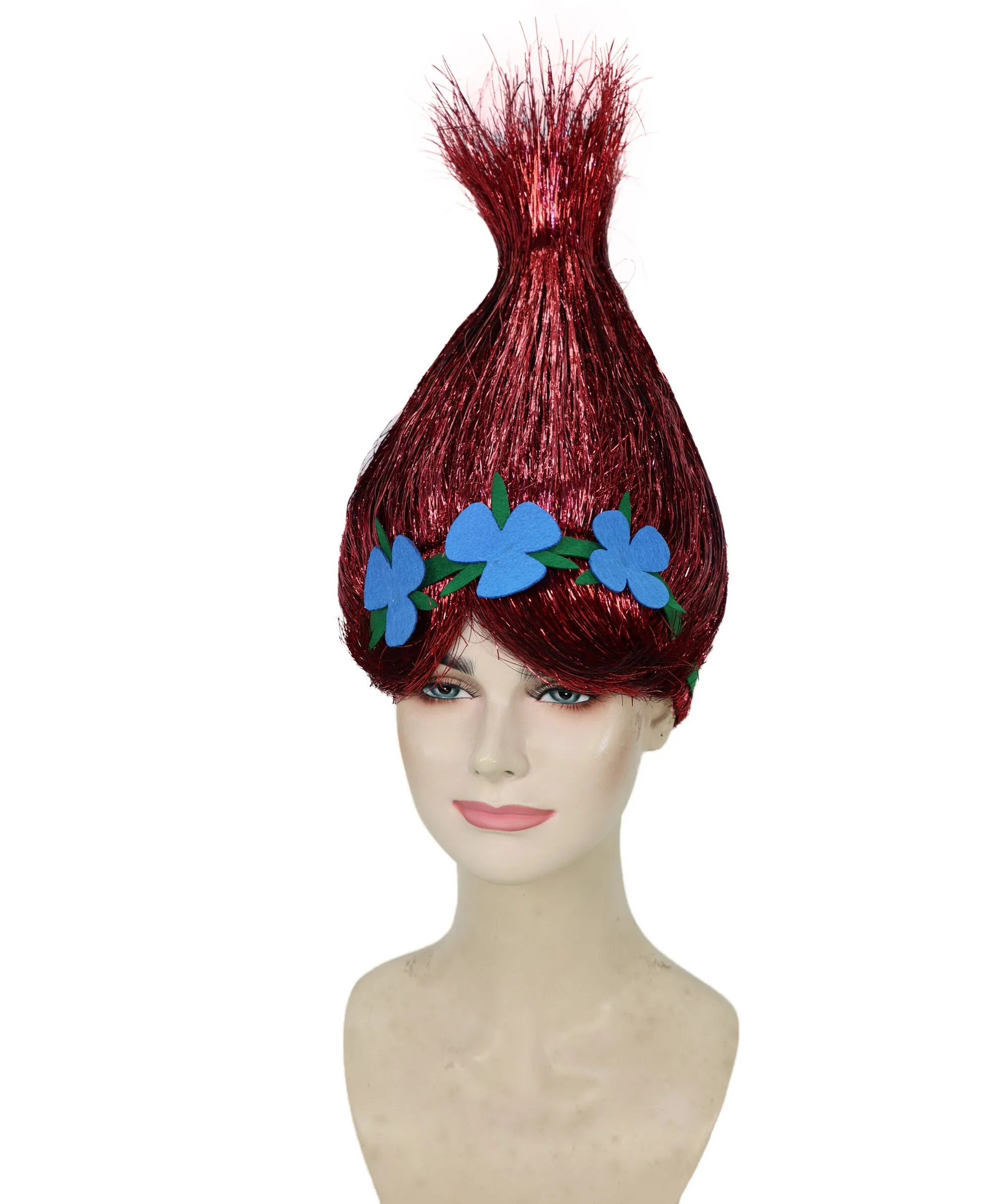 HPO Adult Animated Movie Character Spike Tinsel Troll Wig With Flower I Multiple Color, Cosplay Wig I Tinsel Material